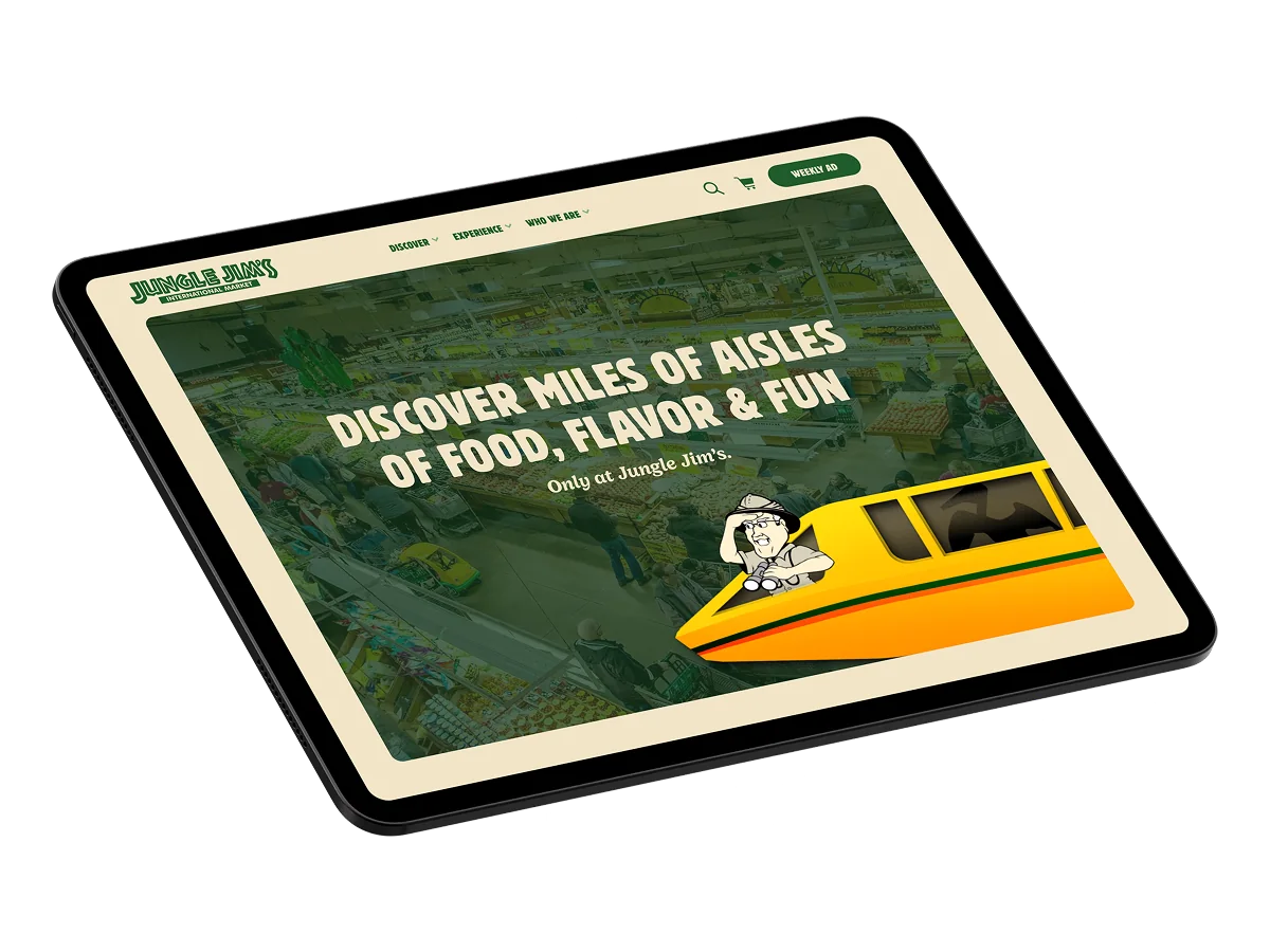 Jungle Jim’s website on a tablet