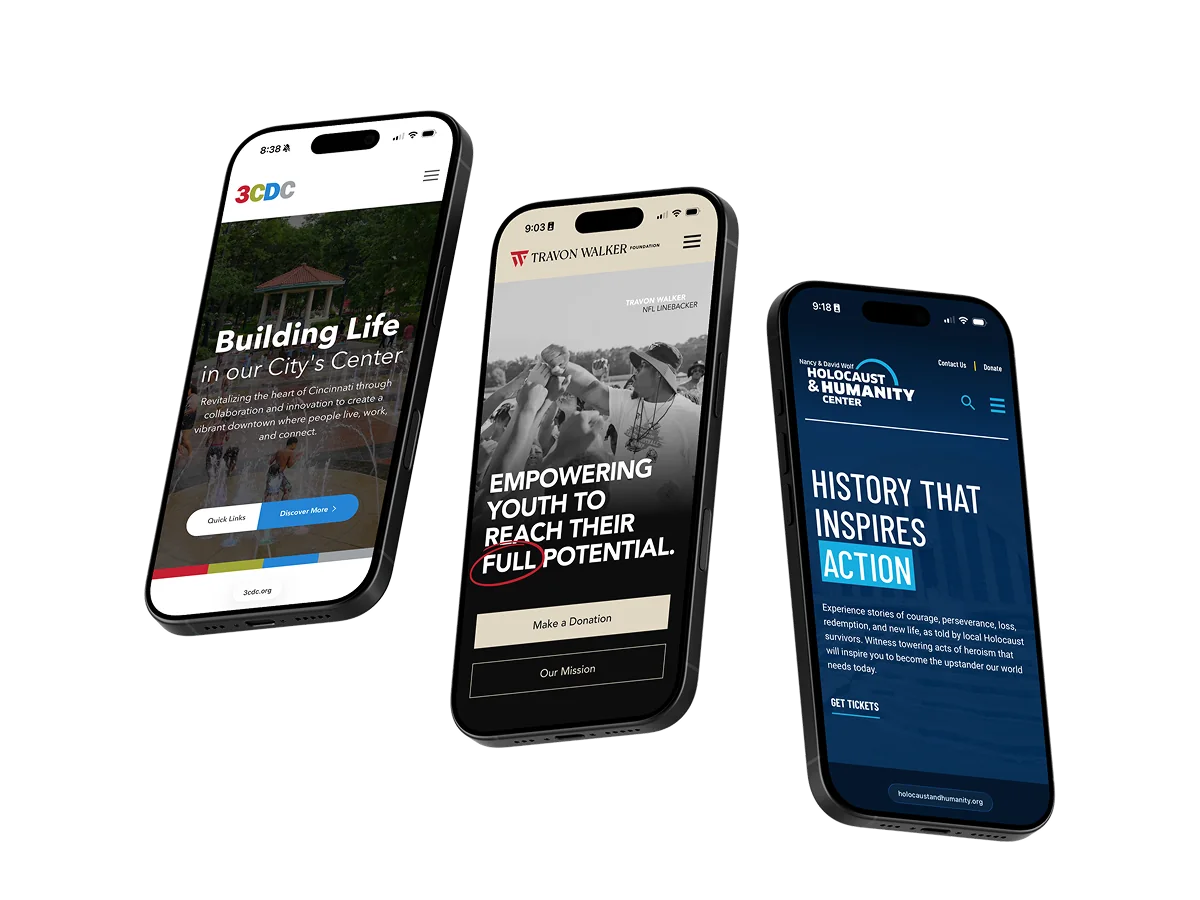 Three mobile websites on phones