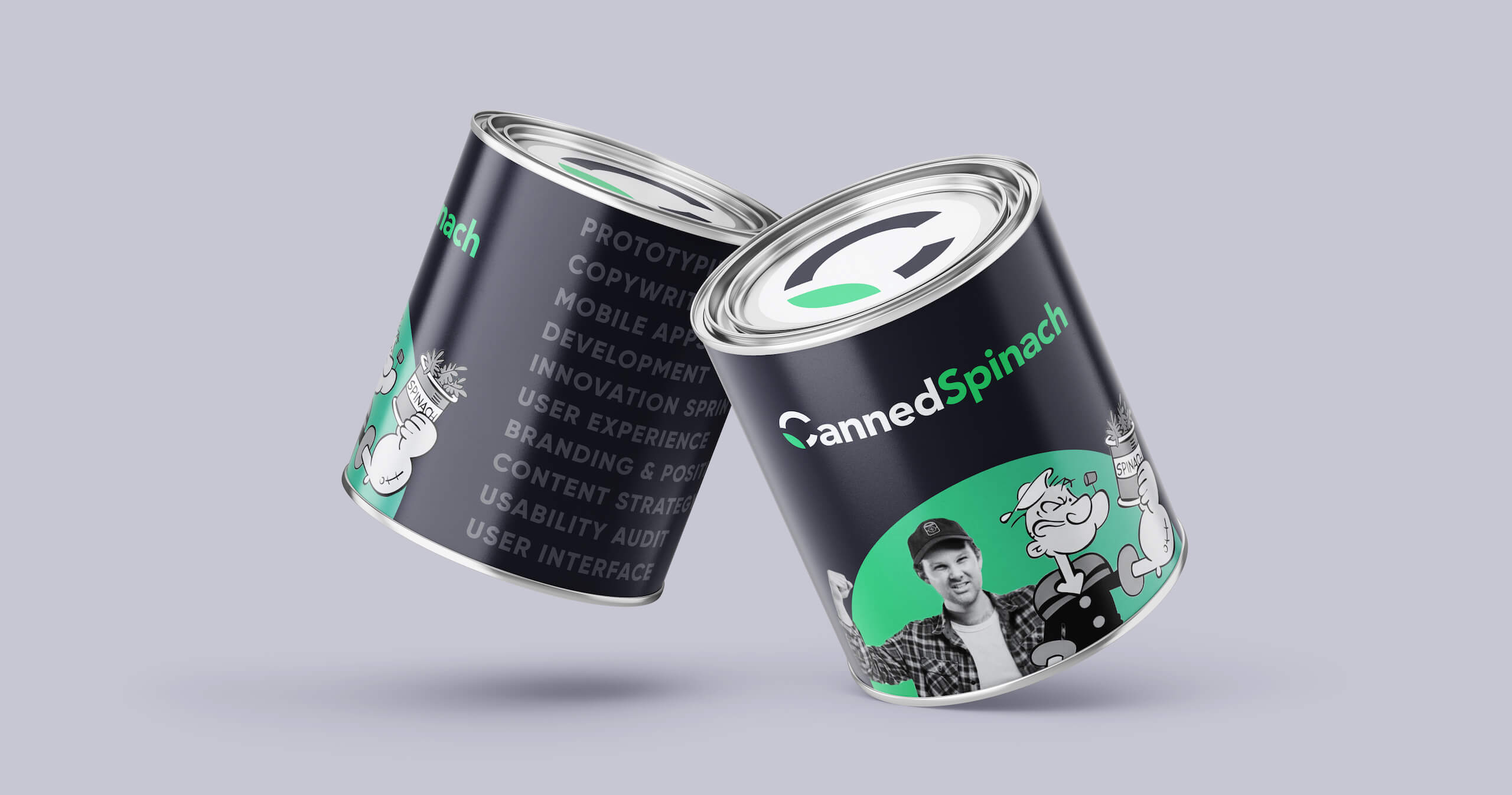 Andrew and Popeye on two floating cans